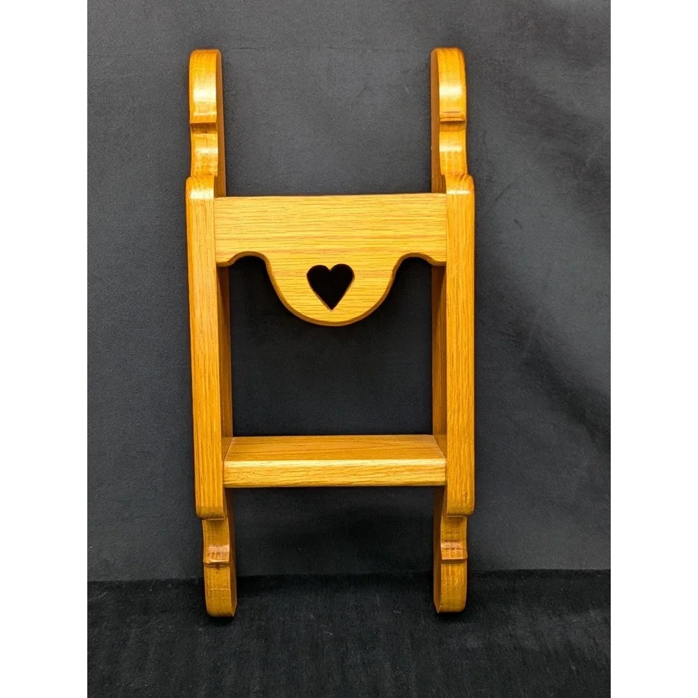Vtg Oak 2 Tier Shelf Heart Cut Out Knick Knack Rack Tchotchke Trinkets Cottage